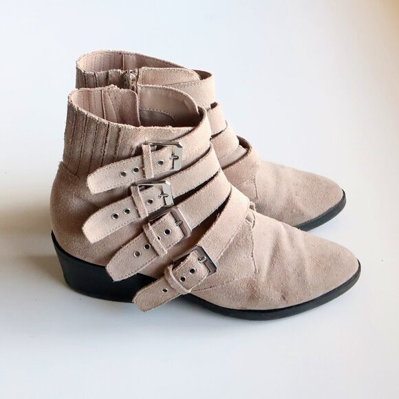 Dolce Vita Beige Suede Leather Almond Toe Block Heel Ankle Boots / Booties 7 - Picture 2 of 15